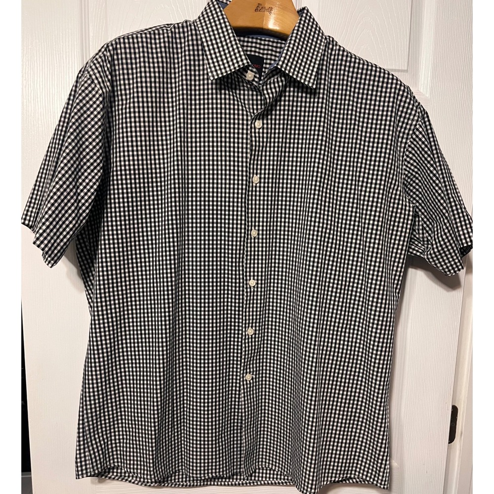 Linea Uomo Mens XXL Black White Gingham Short Sleeve Button Down Shirt Classic
